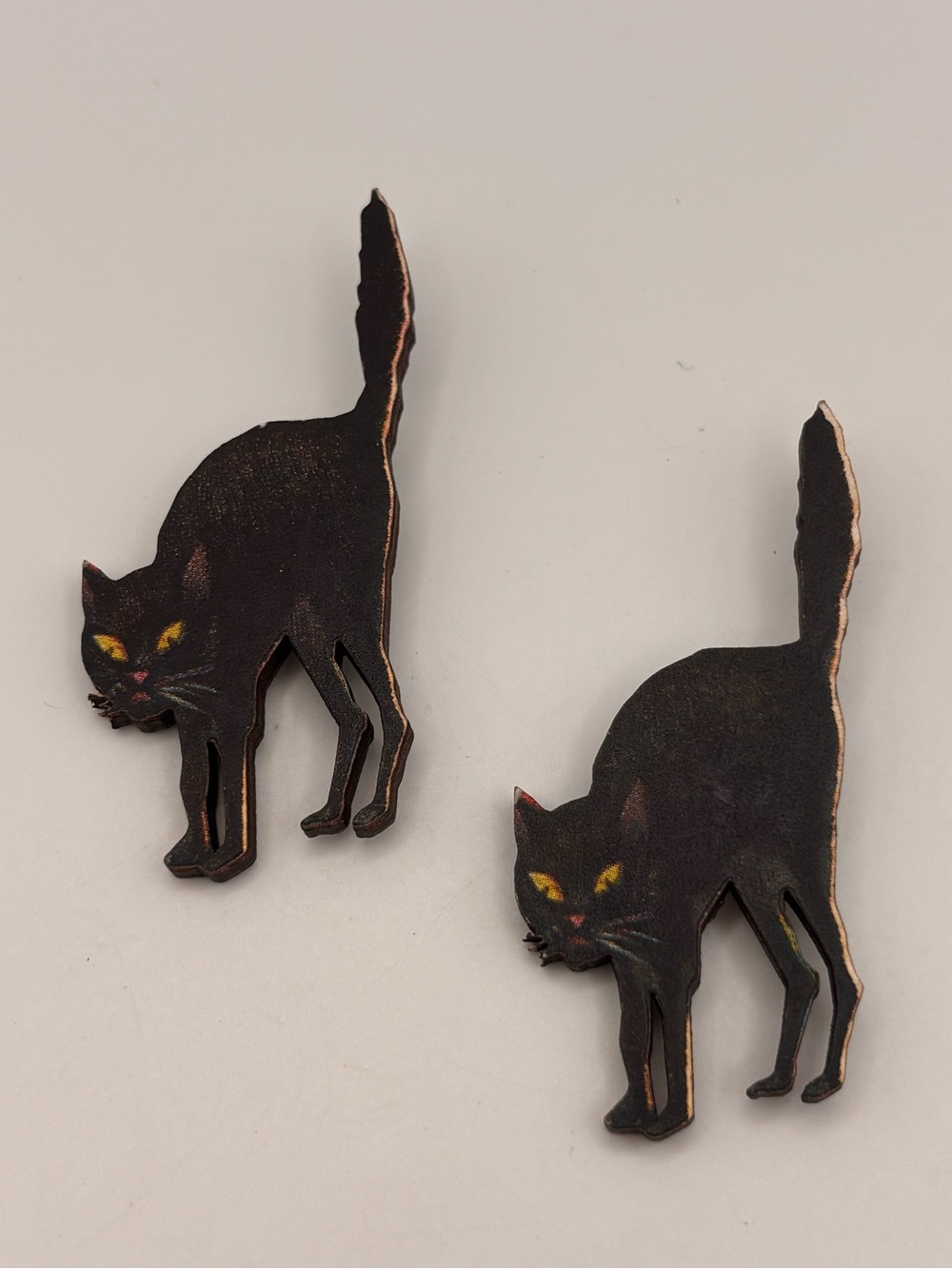Set of 2 Magnets of Black Arched-Back Cats, Vintage Halloween Design, Spooky